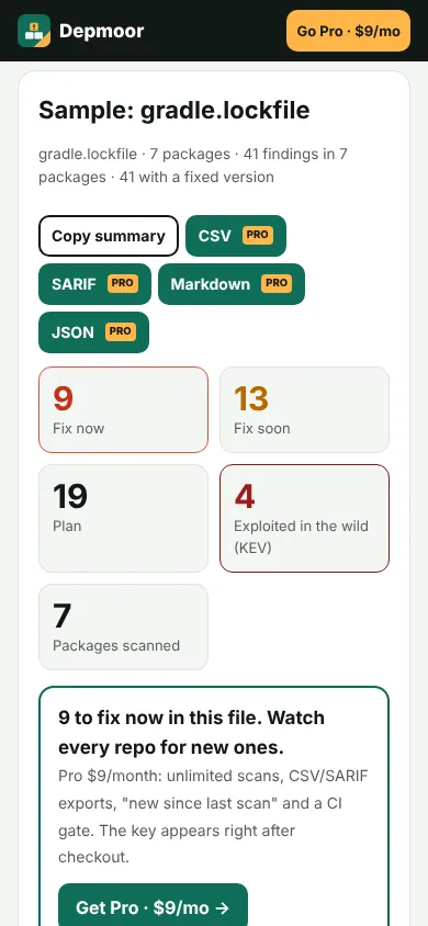 Depmoor: Dependency Vulnerability Scanner screenshot